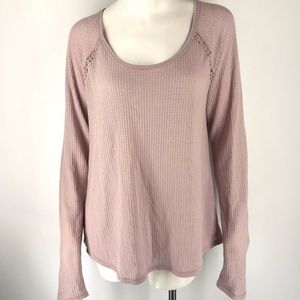 Lucky Brand Lace Mixed Thermal Top Blush Pink